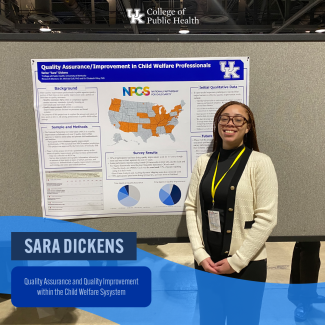a photograph of Sara Dickens in front of their research poster