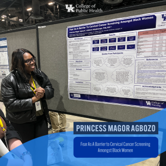 a photograph of Princess Magor Agbozo in front of their research project