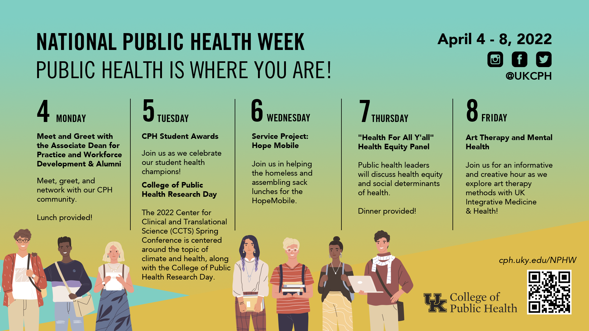 an illustration graphic of each day of events for National Public Health Week 2022
