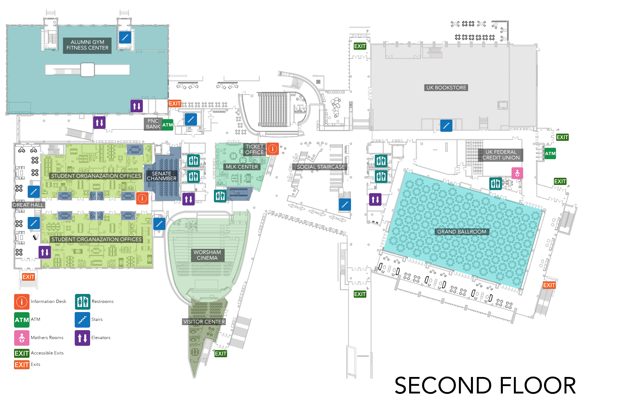 a map of the Gatton Student Center's second floor, including the Grand Ballroom
