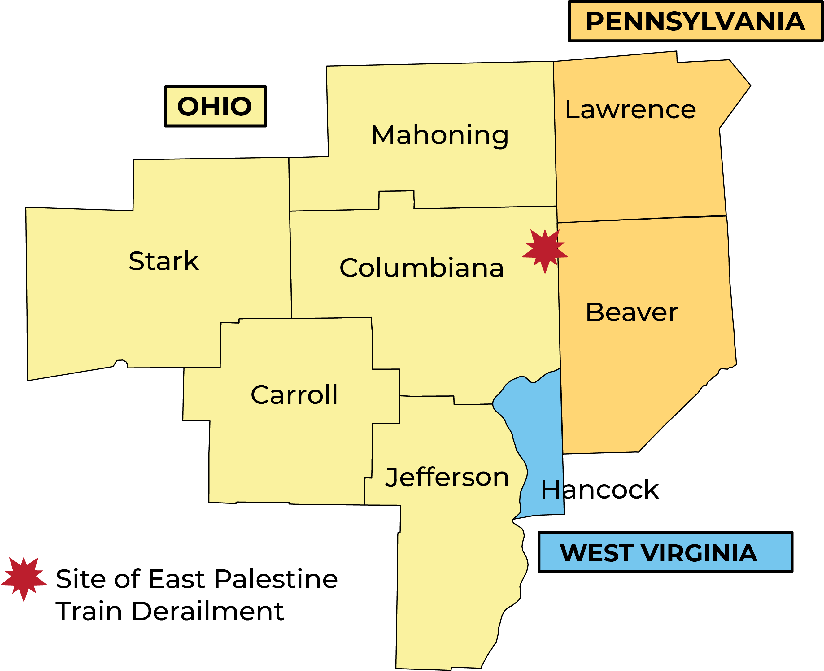 20 Mile Radius From East Palestine Ohio - o0g8re3