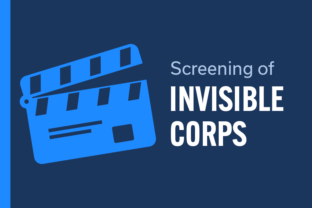 a digital graphic stating "screening of Invisible Crops" with a movie clapboard icon