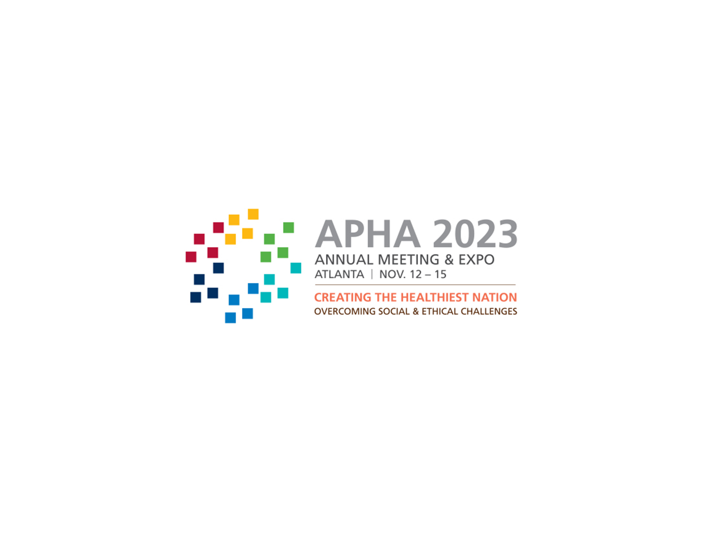 the logo for the APHA 2023 conference with the date and location