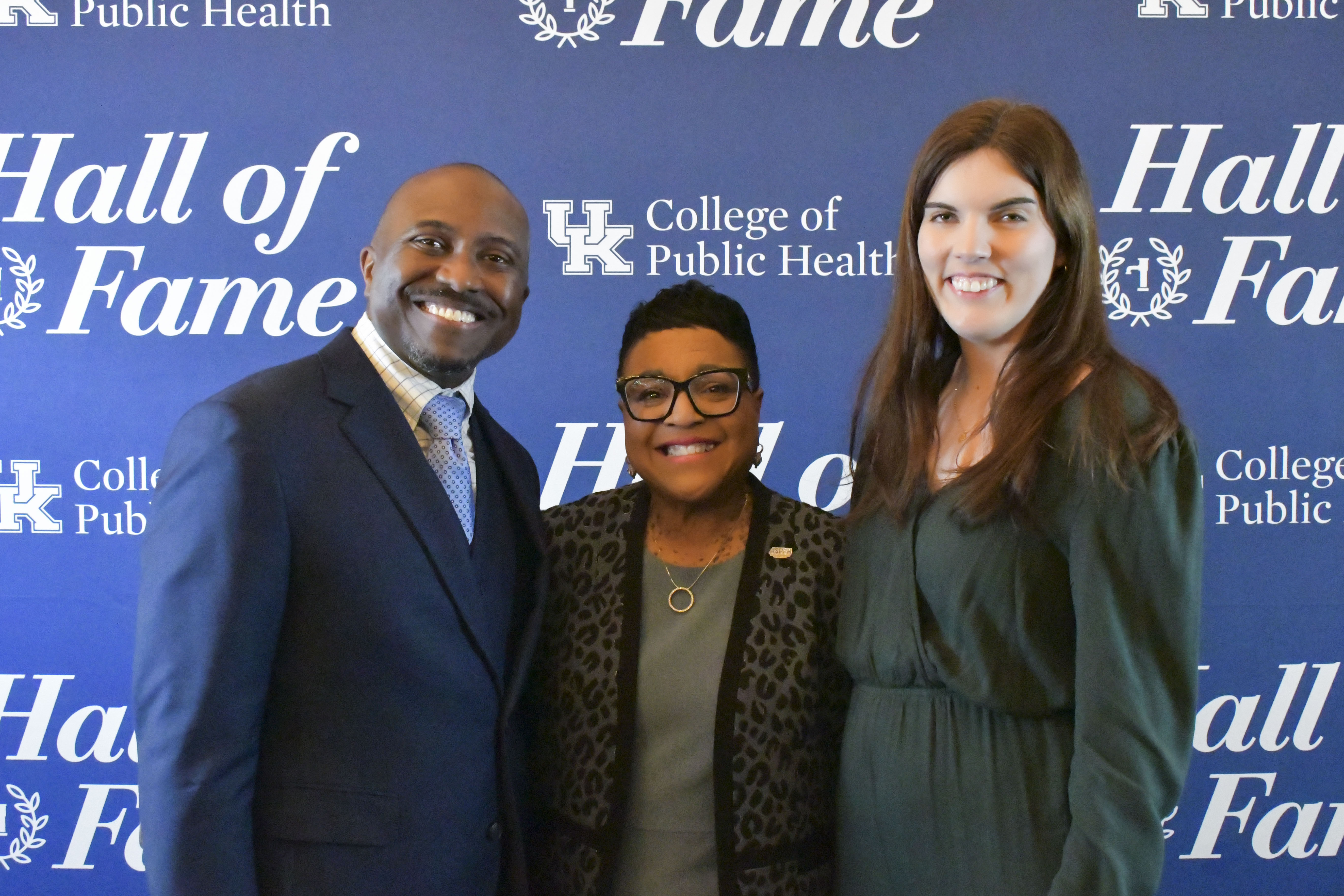 a photograph of Linda Alexander, Alex Howard and Courtney Marshall at the 2024 Hall of Fame awards