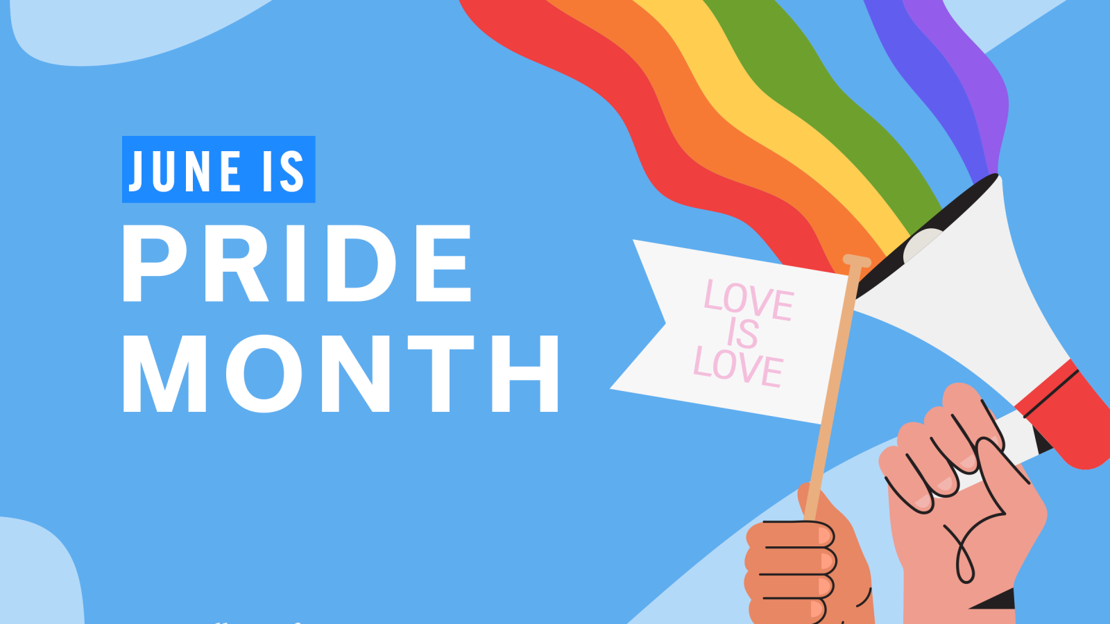 an illustrated poster for Pride Month stating "June is Pride Month"