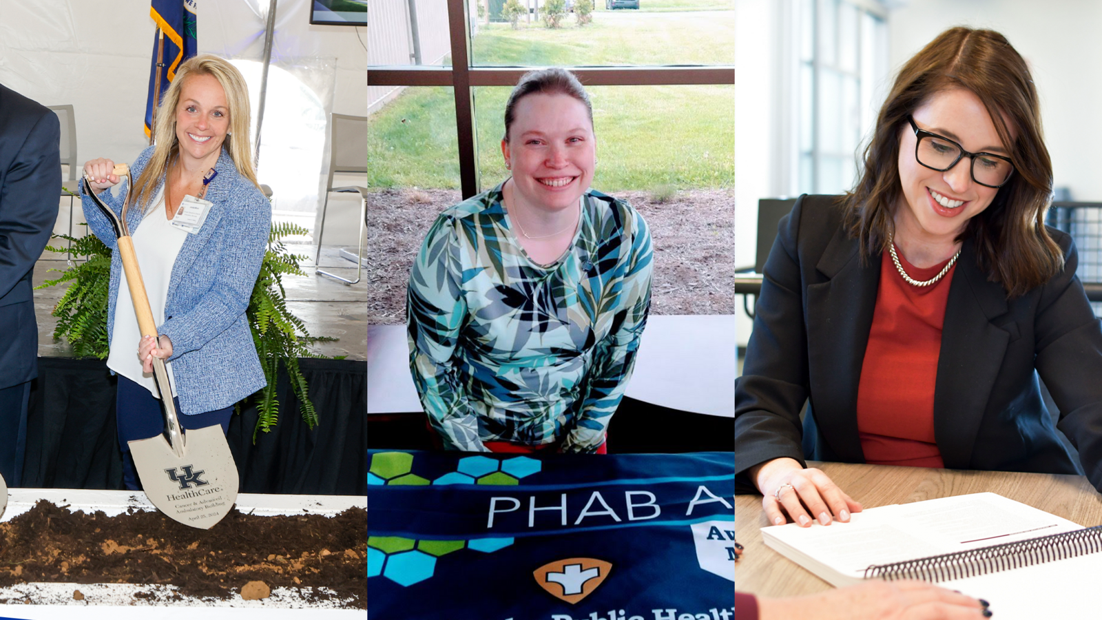 a collage of photographs: one of Jessica Wiard, one of Crissa Adams, and one of Britt Morgan