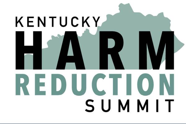 a graphic for the 2022 Harm Reduction Summit stating "Kentucky Harm Reduction Summit" with a sillouette of the state of Kentucky in the background