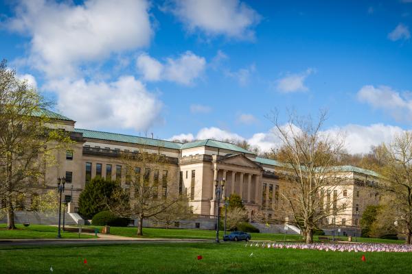 a photograph of the Kentucky State Capitol Annex Building in the capital city of Frankfort during early spring