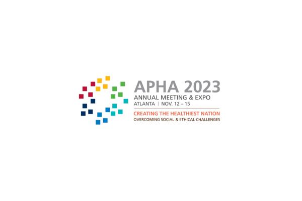 the logo for the APHA 2023 conference with the date and location