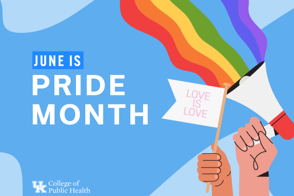 an illustrated poster for Pride Month stating "June is Pride Month"