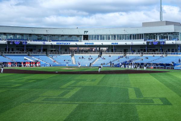 a photograph of Kentucky Proud Park baseball stadium taken from the field