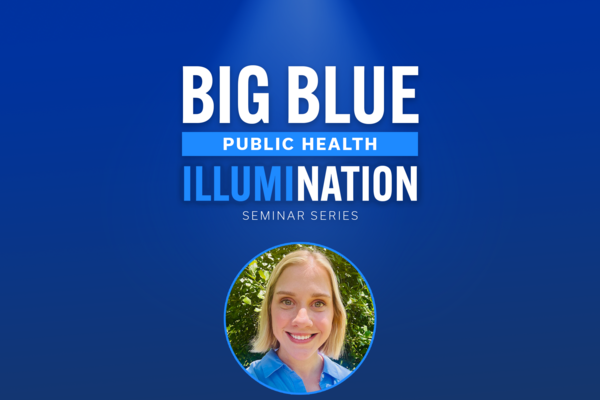 the logo for the Big Blue Public Health Illumination Seminar Series with a profile photograph of Amber Kizewski