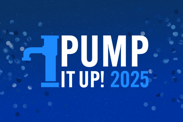 a digital logo for "Pump It Up" 2025 with the silhouette of a pump handle