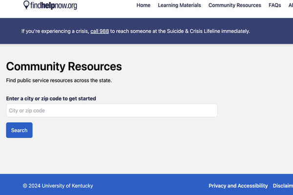 a screenshot of the FindHelpNowKY.org website homepage