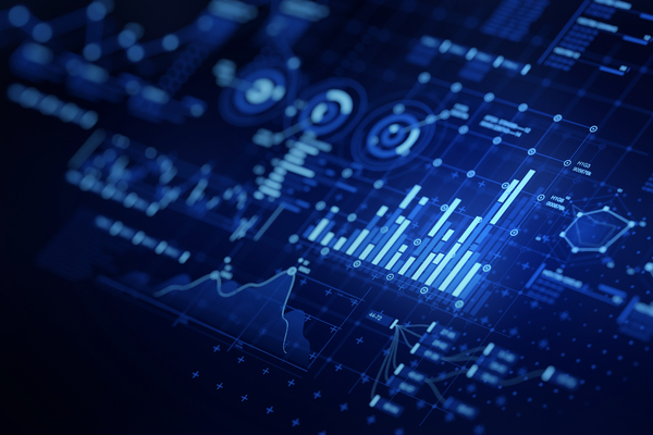 a stock image of multiple graphs and charts in a blue hue