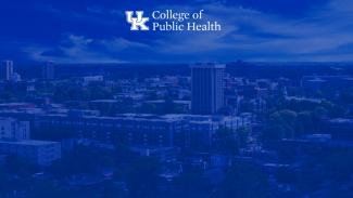 zoom background of university of kentucky campus in blue with college of public health logo