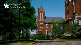 zoom background of barker hall with college of public health logo