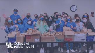 a photograph of students with the College of Public Health lockup in the left corner