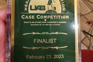 Pictured is close-up of the case competition finalist award