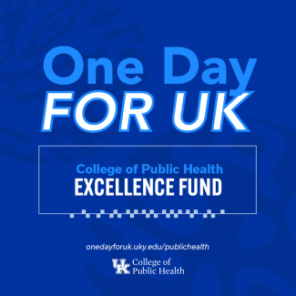 Graphic showing One Day for UK 2023 and College of Public Health Excellence Fund language
