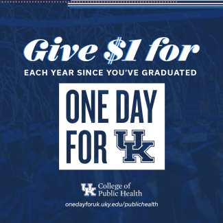 Graphic on $1 for each year since graduating promoting One Day for UK 2023