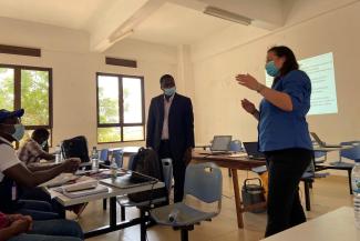 Charlene Siza training regional health workers on polio environmental specimen collection in Guinea-Bissau