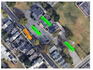 a map illustrating the areas to park at the Carrick House