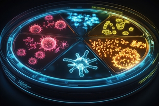 an illustration of a petri dish with different diseases growing in it