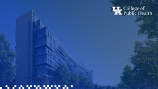 a zoom background showing a blue overlay with the College of Public Health logo
