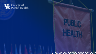 a zoom background showing a blue overlay with the College of Public Health logo