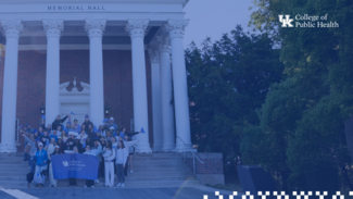 a zoom background showing a blue overlay with the College of Public Health logo