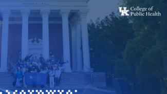 a zoom background showing a blue overlay with the College of Public Health logo