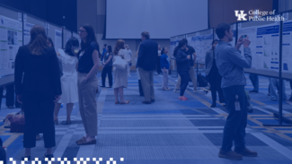 a zoom background showing a blue overlay with the College of Public Health logo