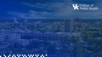 a Zoom background with a blue overlay showing the College of Public Health logo
