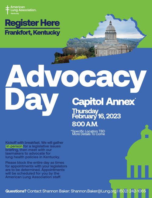 graphic of Kentucky Advocacy Day flyer from the American Lung Association containing the same information found on its event page