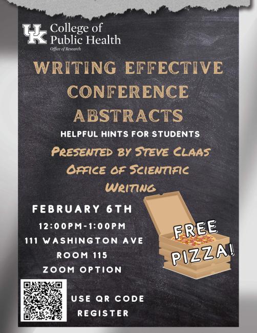 Illustrated is event flyer for the Writing Effective Conference Abstracts workshop