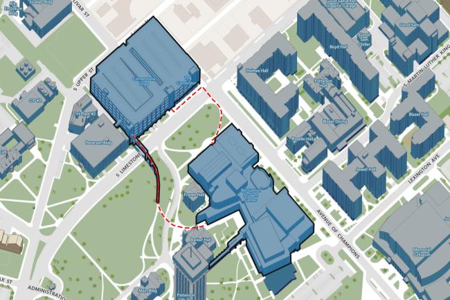 a map showing the two walking paths from Cornerstone Garage to the Bill Gatton Student Center