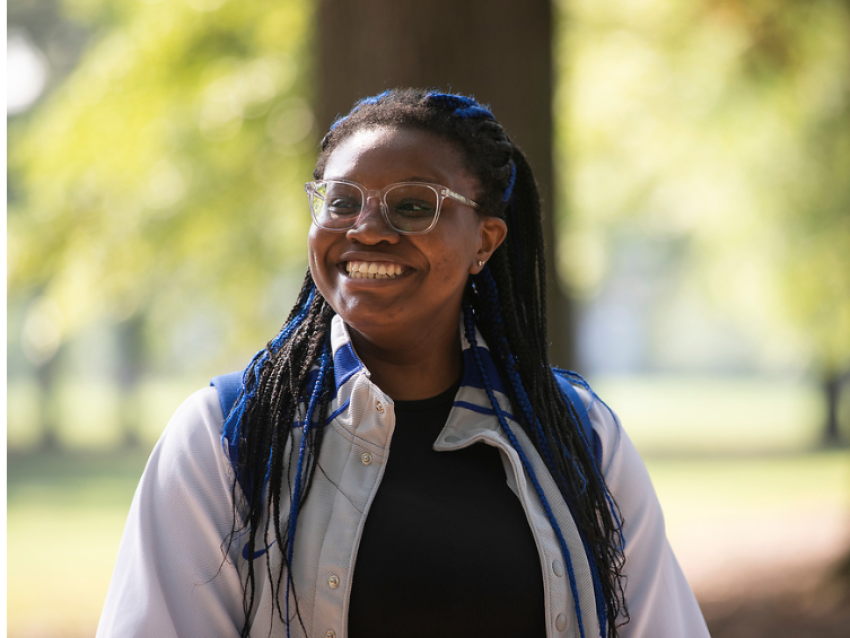 a photograph of Princess Magor Agbozo with her backpack on