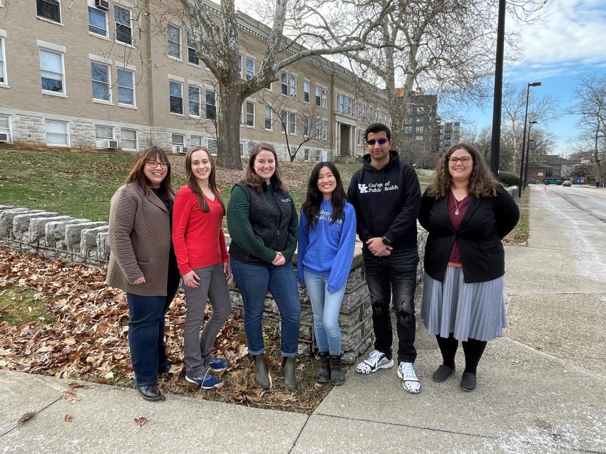 Pictured is the MSBST Fall 2022 cohort Ashton Miller, Sarah Jane Robbins, Caitline Phan and Shubh Saraswat along with Dr. Heather Bush and Dr. Amanda Ellis