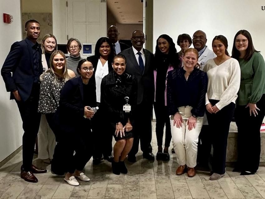 Pictured are group of students, faculty, and speakers.