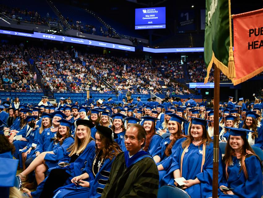 Picture of public health students graduating at Rupp Arena in May of 2023