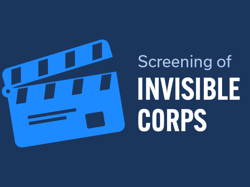 a digital graphic stating "screening of Invisible Crops" with a movie clapboard icon
