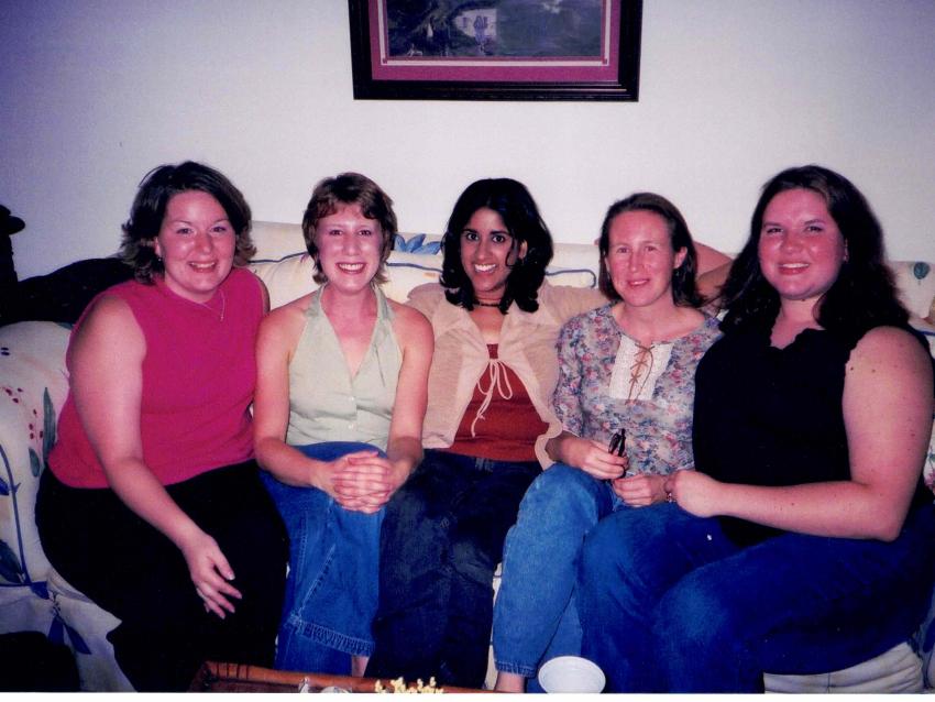 a photograph of Alisa Bowersock, LeAnne Nieters, Sabine Meuse, Shalini Parekh, and Jennifer Redmond Knight on a couch together