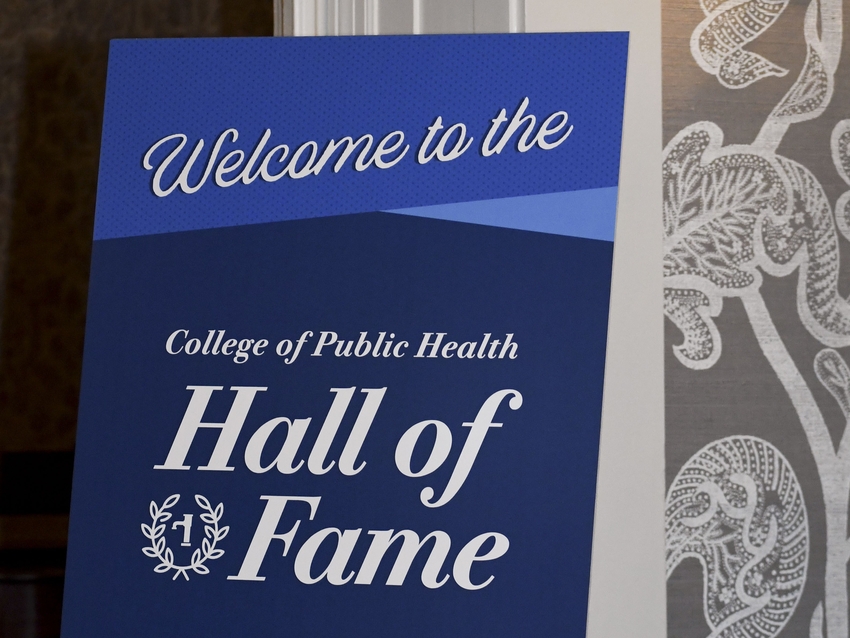 a photograph of a poster saying "welcome to the college of public health Hall of Fame 2025"