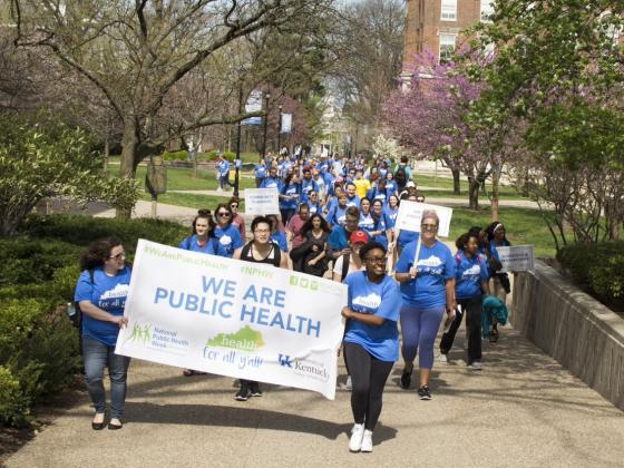 Pictured are a group of students marching during Public Health Week
