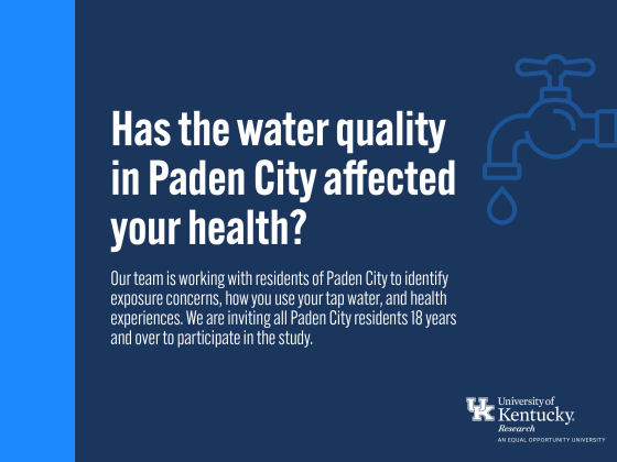 a flyer for the Paden City Health Study with a tap water icon