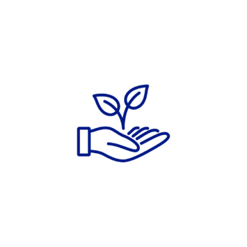 an illustrated icon of a hand with a sprout growing from it